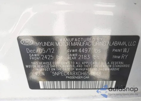 2013 Hyundai Sonata Se 2.0T from USA, damaged, VIN 5NPEC4ABXDH656848